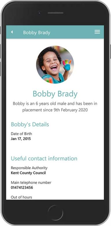 Intuitive Care app on mobile Child Key Info